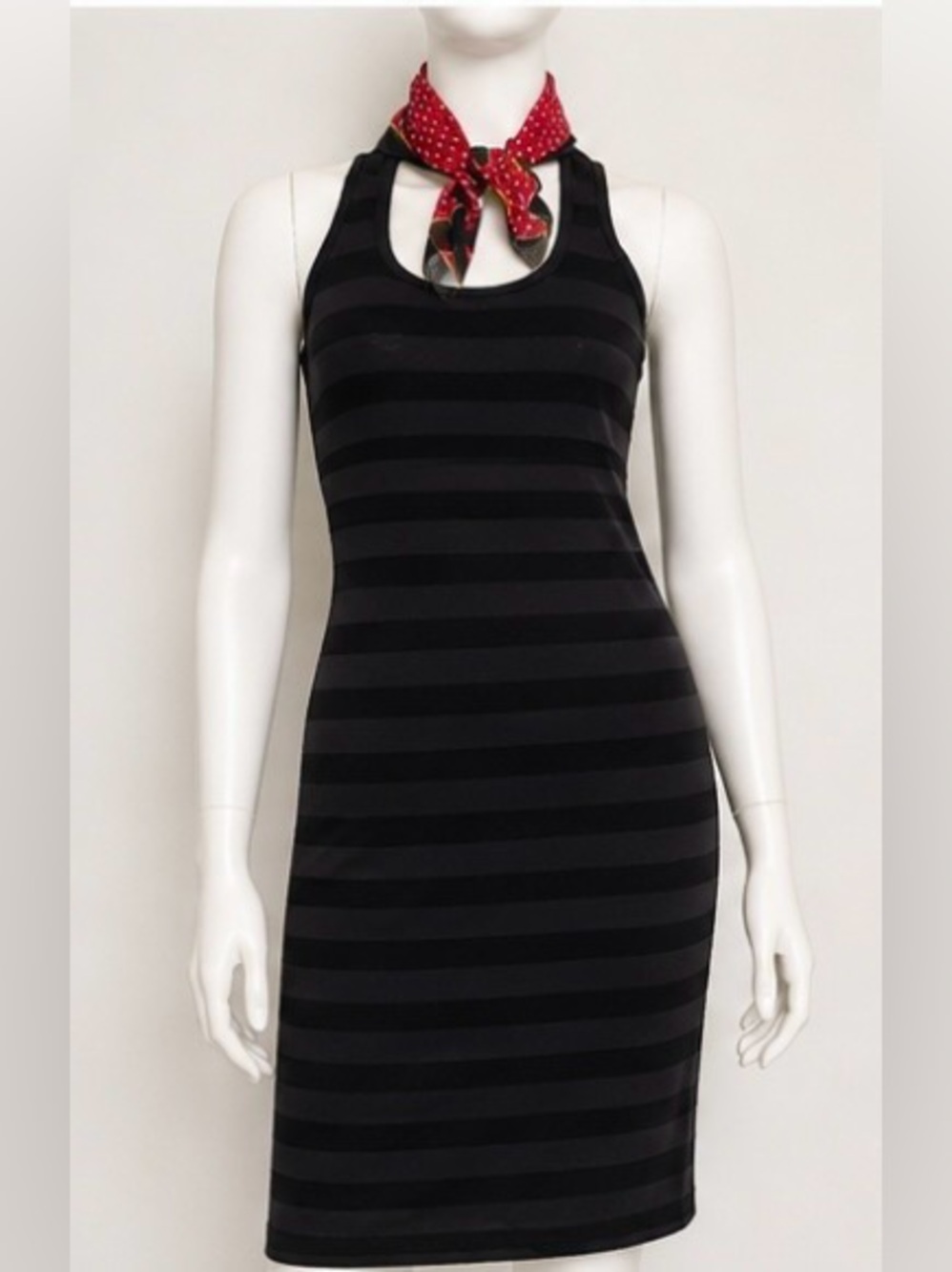 PAULA THOMAS FOR TW Elegant Black Striped Racerback Metal Coin Tank Dress sz 4